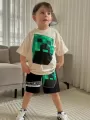 Bej Mine Craft Çizgi film Baskılı Alt Üst Erkek Çocuk 2li Takım