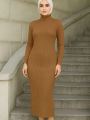 Tesettür Triko Kadın Elbise  Kahverengi -