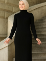 Tesettür Triko Kadın Elbise - Siyah -