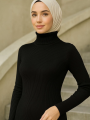 Tesettür Triko Kadın Elbise - Siyah -