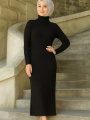 Tesettür Triko Kadın Elbise - Siyah -