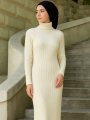 Kadın Tesettür Triko Elbise  - Beyaz -