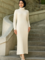 Kadın Tesettür Triko Elbise  - Beyaz -