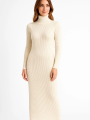 Boğazlı Triko Kadın Elbise - Beyaz -