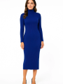 Boğazlı Triko Kadın Elbise –  - Saks Mavisi -