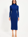 Boğazlı Triko Kadın Elbise –  - Saks Mavisi -