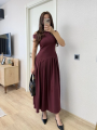Asimetrik düşük yaka Kolsuz Uzun Elbise - Bordo
