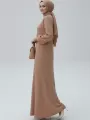 NEW Kahverengi  Fitilli Triko İkili Takım | Balon Kollu Uzun Hırka ve Elbise Seti