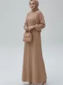 NEW Kahverengi  Fitilli Triko İkili Takım | Balon Kollu Uzun Hırka ve Elbise Seti