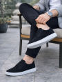 JY-011 Erkek Günlük Bağcıklı Süet Spor Sneaker Ayakkabı SST - Siyah/Beyaz