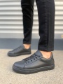 Siyah Mode Bağcıklı Cilt Erkek Günlük Sneaker Ayakkabı