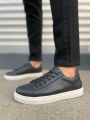 Mode Bağcıklı Cilt Siyah Beyaz Erkek Günlük Sneaker Ayakkabı