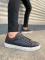 Mode Bağcıklı Cilt Siyah Beyaz Erkek Günlük Sneaker Ayakkabı
