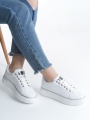 MINA Beyaz Gümüş Bağcıklı Ortopedik Taban Kadın Sneaker Spor Ayakkabı