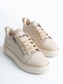 DINA Krem Gold Bağcıklı Fermuarlı Ortopedik Taban Kadın Sneaker Spor Ayakkabı