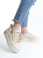 DINA Krem Gold Bağcıklı Fermuarlı Ortopedik Taban Kadın Sneaker Spor Ayakkabı