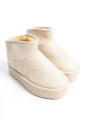 AMELİA Bağcıksız Düz ve Kalın Taban İçi Kürklü Kısa Süet Kadın Bot KT Krem