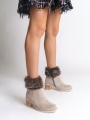 JULİA Fermuarlı Ortopedik Taban Suya ve Soğuğa Dayanıklı Tüylü Topuklu Süet Kadın Bot KT Krem