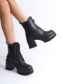 LAUREN Bağcıklı Fermuarlı Ortopedik Taban Suya ve Soğuğa Dayanıklı Topuklu Cilt Kadın Bot ST Siyah