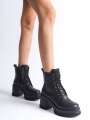 LAUREN Bağcıklı Fermuarlı Ortopedik Taban Suya ve Soğuğa Dayanıklı Topuklu Cilt Kadın Bot ST Siyah