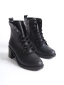 LENA Bağcıklı Fermuarlı Ortopedik Taban Suya ve Soğuğa Dayanıklı Topuklu Cilt Kadın Bot ST Siyah