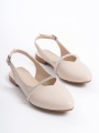 ALLISON Tokalı Ortopedik Rahat Taban Taş Detaylı Kadın Babet Ayakkabı KT Krem