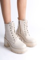 LAUREN Bağcıklı Fermuarlı Ortopedik Taban Suya ve Soğuğa Dayanıklı Topuklu Cilt Kadın Bot KT Krem