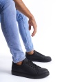 SLW165 Elite Bağcıklı Cilt Erkek Günlük Sneaker Ayakkabı CST - Siyah