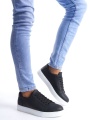 SLW165 Elite Bağcıklı Cilt Erkek Günlük Sneaker Ayakkabı CBT - Siyah