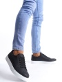 SLW165 Elite Bağcıklı Cilt Erkek Günlük Sneaker Ayakkabı CBT - Siyah