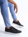 SLW165 Elite Bağcıklı Cilt Erkek Günlük Sneaker Ayakkabı CBT - Siyah