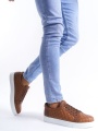 SLW166 Prestige Bağcıklı Cilt Kapitone Desenli Erkek Günlük Sneaker Ayakkabı CBT - Taba