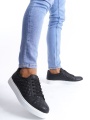 SLW166 Prestige Bağcıklı Cilt Kapitone Desenli Erkek Günlük Sneaker Ayakkabı CBT - Siyah