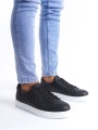 SLW166 Prestige Bağcıklı Cilt Kapitone Desenli Erkek Günlük Sneaker Ayakkabı CBT - Siyah