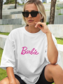 Baskılı Oversize  Kadın T-shirt - Beyaz -