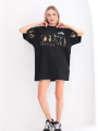 Bisiklet Yaka Baskılı Oversize T-Shirt - Siyah -