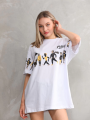 Bisiklet Yaka Baskılı Oversize T-Shirt - Beyaz -