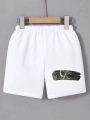 Velmora    Beli Lastikli Baskılı Mini Şort - Beyaz -
