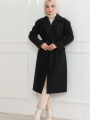 Velmora Premium Düğmeli İçi Astarlı Kaşmir Kaşe Kaban - Siyah