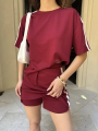 Velmora  Osy Modal yumuşak dokulu Kumaş Mini Şortlu Etek İkili Takım -Bordo -