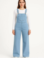 Velmora    Chambray Açık Mavi Denim Görünümlü Geniş Paça Salopet Tulum - Mavi -