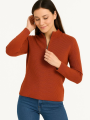 Velmora Yarım Fermuarlı Triko Kazak – Selanik Örgü, Dik Yaka, Pamuklu Dokuma, Oversize Uzun Kollu Kışlık Model - Kiremit