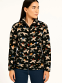 Velmora    Tam Fermuarlı Desenli Polar Sweat – Siyah Multicolor Figür Desen Yakalı, Uzun Kollu, Oversize Rahat Kalıp - Siyah