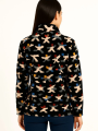 Velmora    Tam Fermuarlı Desenli Polar Sweat – Siyah Multicolor Figür Desen Yakalı, Uzun Kollu, Oversize Rahat Kalıp - Siyah
