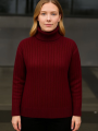 Velmora    Balıkcı Yaka Bağazlı Triko Kazak Pamuklu Kalın Fitilli Dokuma - Bordo