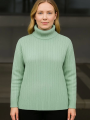 Velmora    Balıkcı Yaka Bağazlı Triko Kazak Pamuklu Kalın Fitilli Dokuma - Mint Yeşili