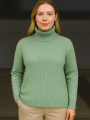 Velmora    Balıkcı Yaka Bağazlı Triko Kazak Pamuklu Kalın Fitilli Dokuma - Mint Yeşili