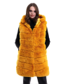 Velmora    Kapşonlu Peluş Kürk Yelek Premium Kalite, Tam Astarlı, Uzun Model - Sarı