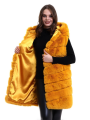 Velmora    Kapşonlu Peluş Kürk Yelek Premium Kalite, Tam Astarlı, Uzun Model - Sarı
