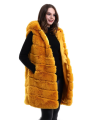 Velmora    Kapşonlu Peluş Kürk Yelek Premium Kalite, Tam Astarlı, Uzun Model - Sarı